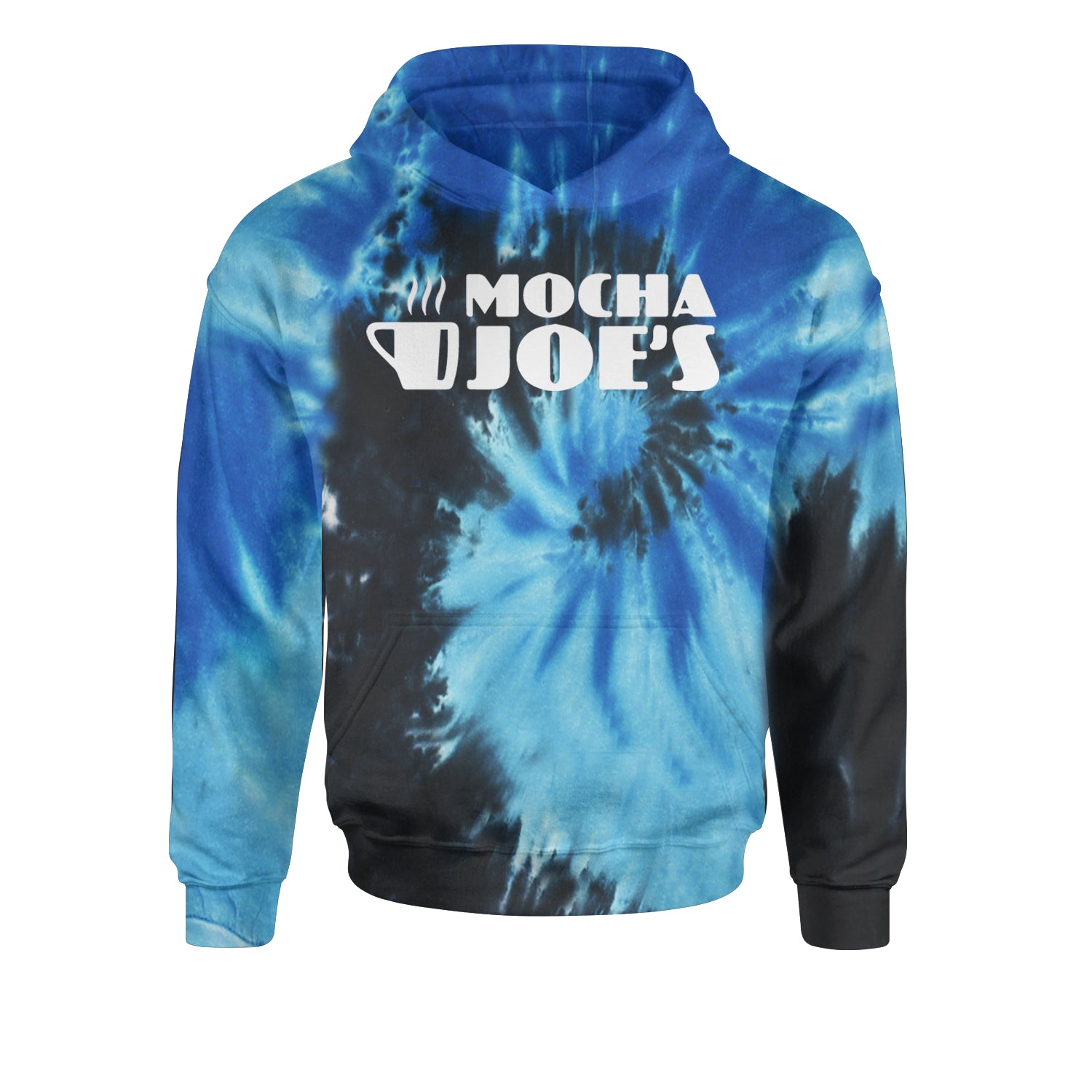 Mocha Joe's Enthusiastic Coffee Youth-Sized Hoodie Tie-Dye Blue Ocean