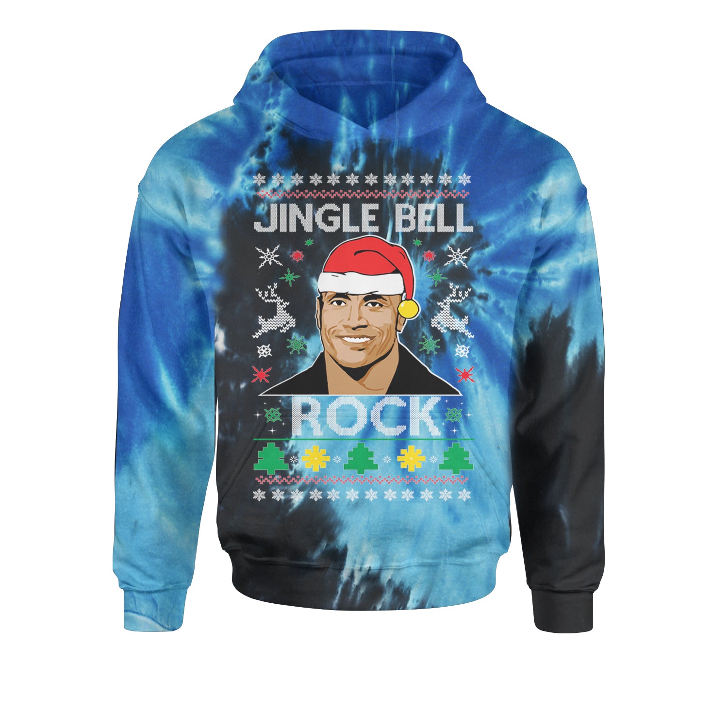 Jingle Bell Rock Ugly Christmas Youth-Sized Hoodie Tie-Dye Blue Ocean