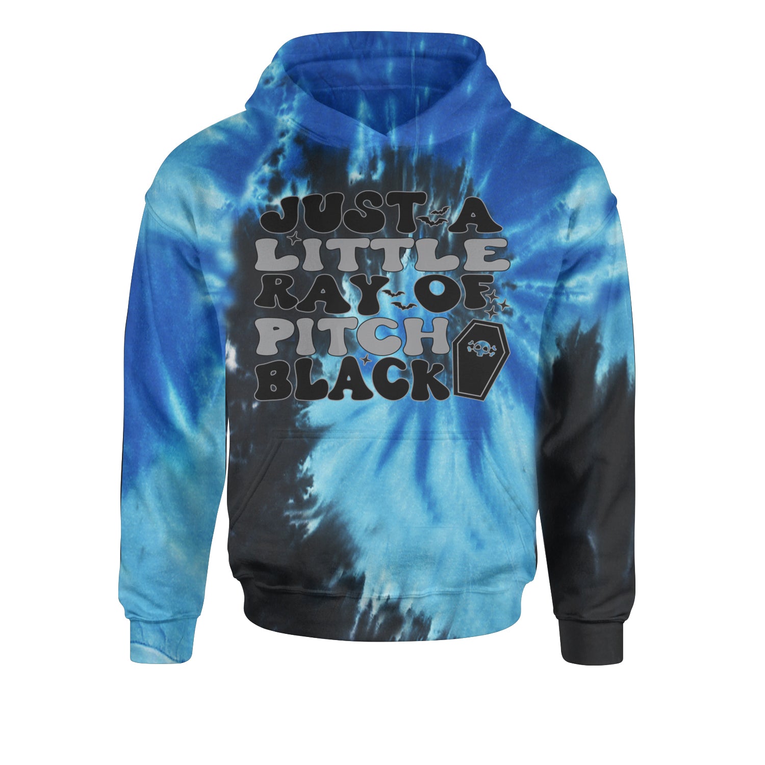 Just A Little Ray of Pitch Black Youth-Sized Hoodie Tie-Dye Blue Ocean