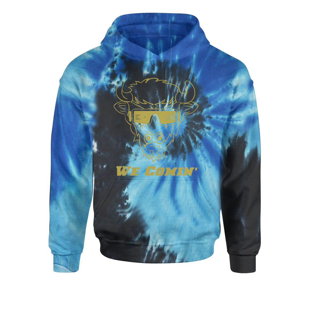 We Coming Coach Prime Colorado Youth-Sized Hoodie Tie-Dye Blue Ocean