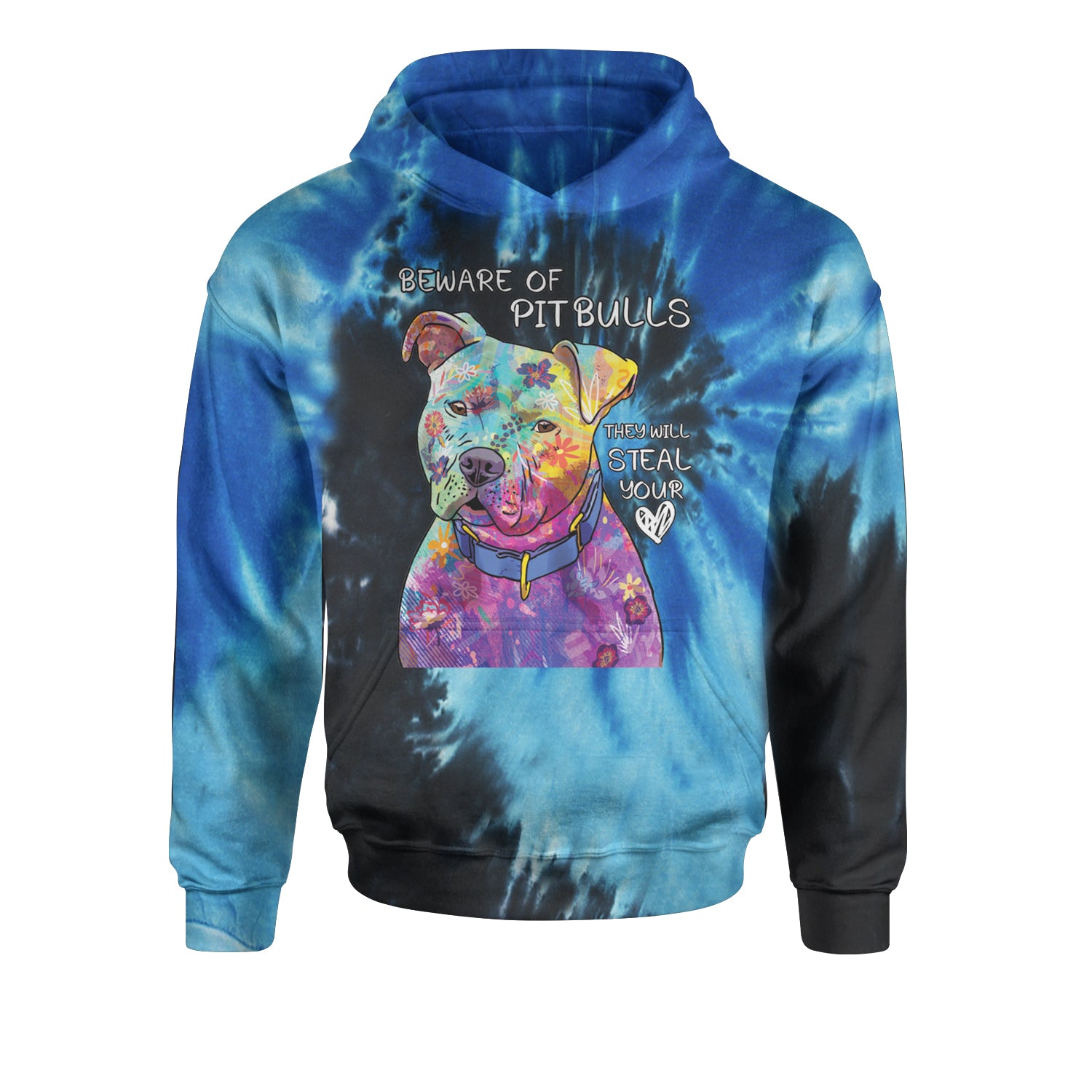 Beware Of Pit Bulls, They Will Steal Your Heart  Youth-Sized Hoodie Tie-Dye Blue Ocean