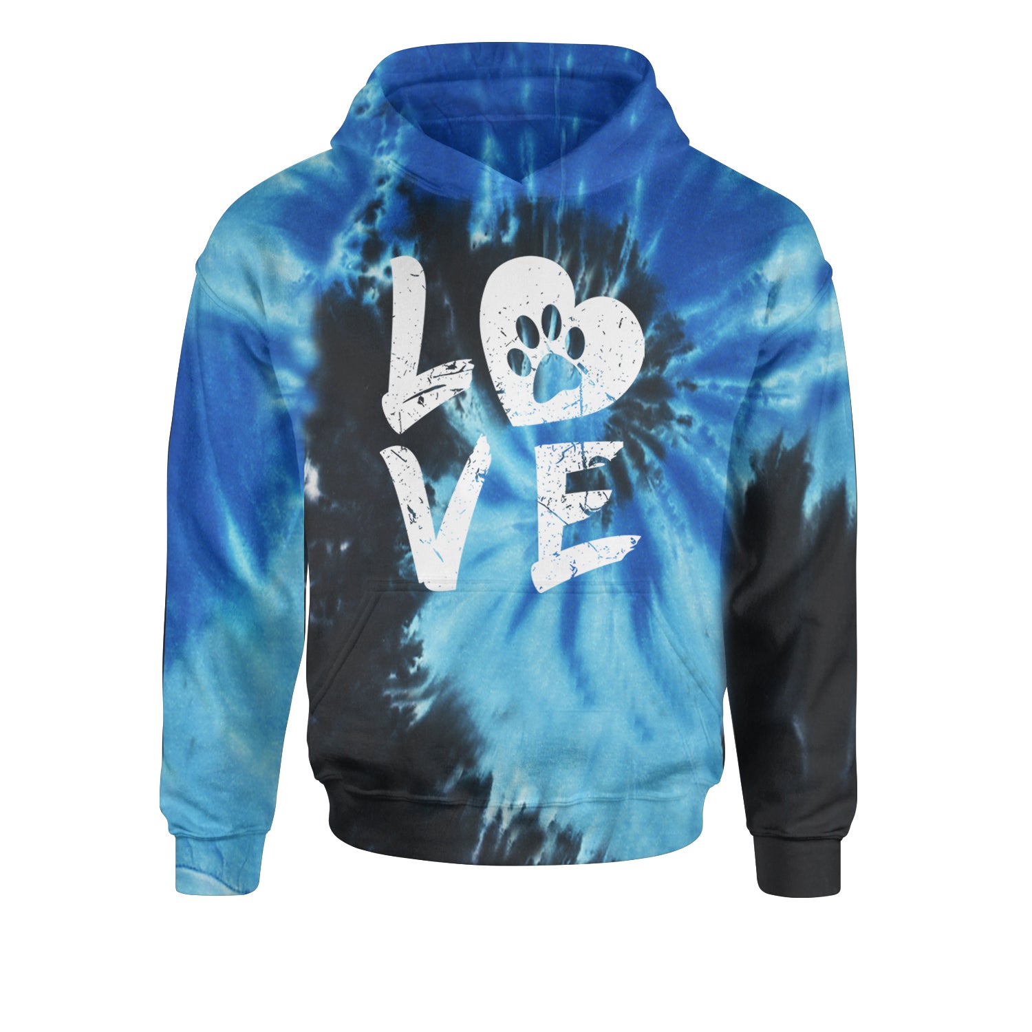 I Love My Dog Paw Print  Youth-Sized Hoodie Tie-Dye Blue Ocean