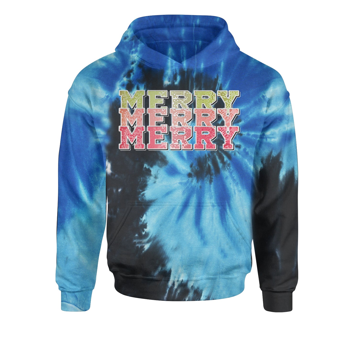 Merry Merry Merry Faux SequinsYouth-Sized Hoodie Tie-Dye Blue Ocean