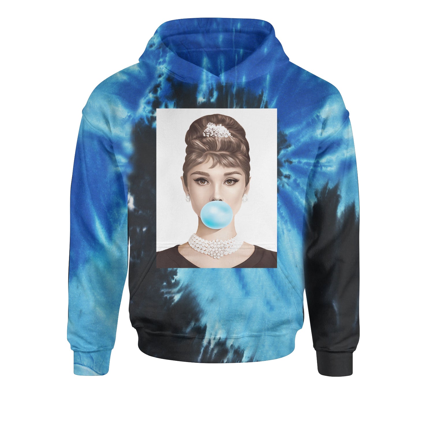 Audrey Hepburn Chewing Bubble Gum American Icon Youth-Sized Hoodie Tie-Dye Blue Ocean