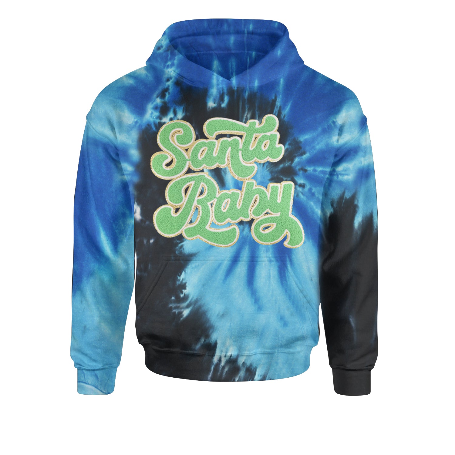 Green Santa Baby Chenille PatchYouth-Sized Hoodie Tie-Dye Blue Ocean