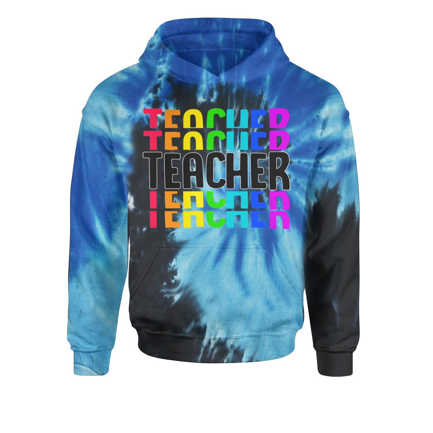 Teacher Repeated Rainbow PatternYouth-Sized Hoodie Tie-Dye Blue Ocean