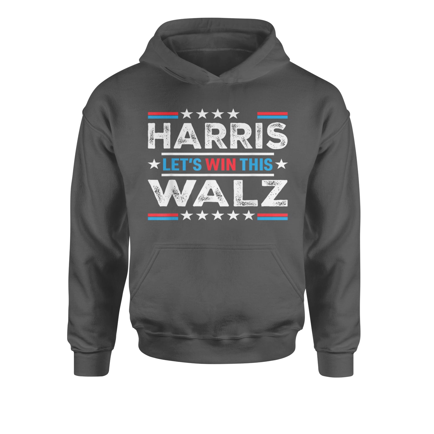 Kamala Harris and Tim Walz For President Youth-Sized Hoodie Charcoal Grey