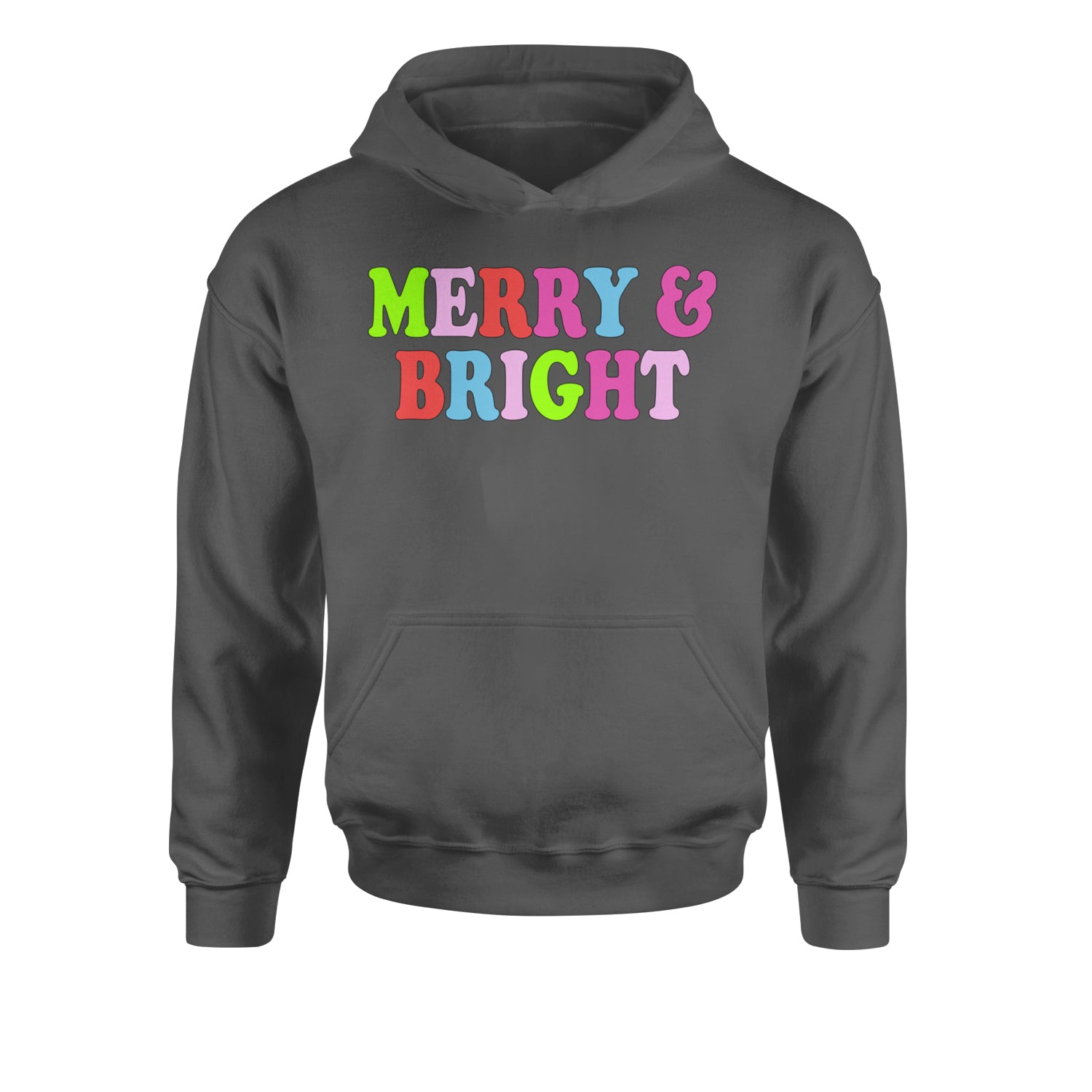 Merry and Bright Festive Christmas HolidayYouth-Sized Hoodie Charcoal Grey