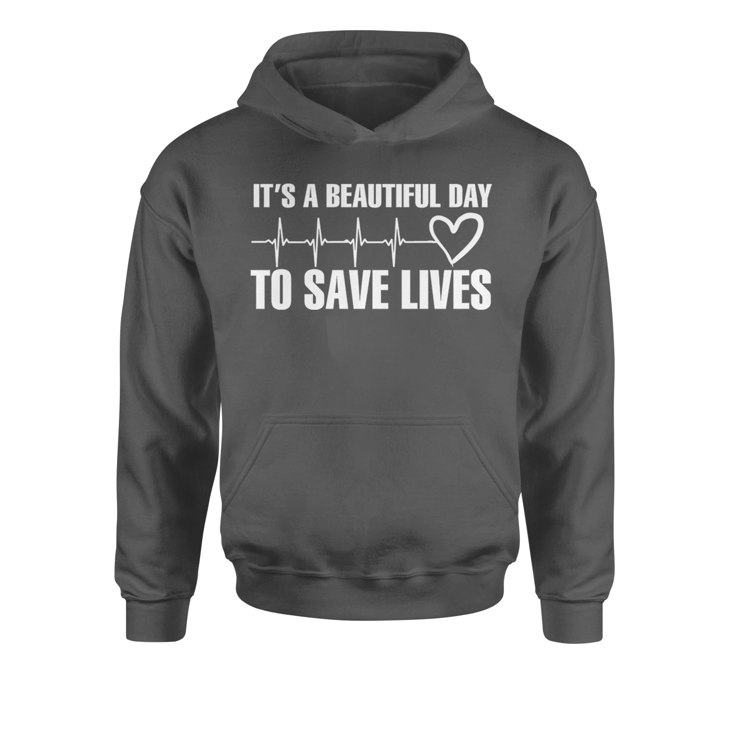 It's A Beautiful Day To Save Lives Nurse Doctor EKG Youth-Sized Hoodie Black