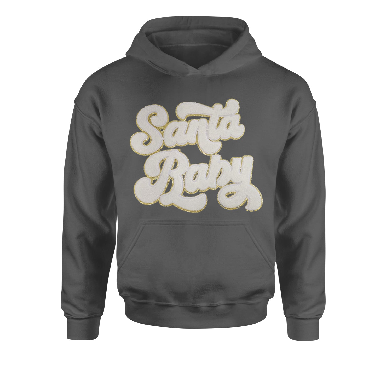 White Santa Baby Chenille PatchYouth-Sized Hoodie Black