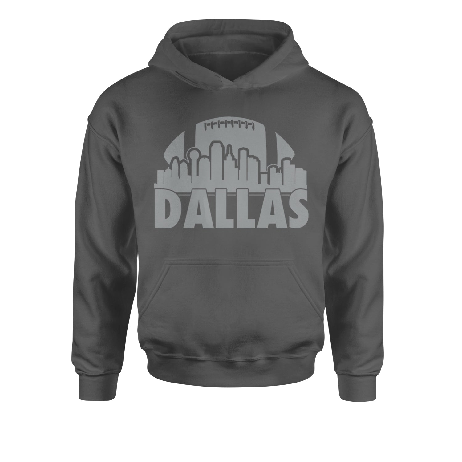 Dallas Texas Skyline Youth-Sized Hoodie Charcoal Grey