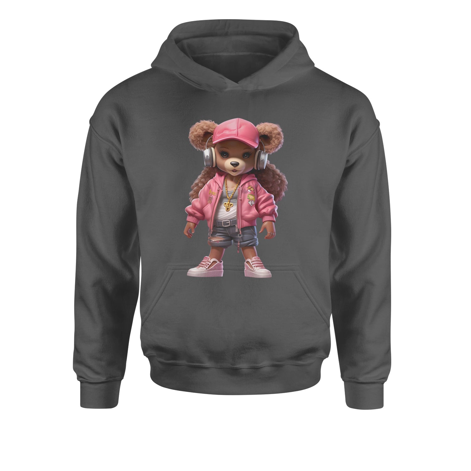 Pink Female Urban Graffiti BearYouth-Sized Hoodie Black