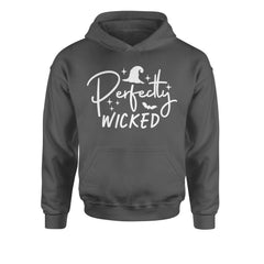 Perfectly Wicked Witchy Halloween Youth-Sized Hoodie Charcoal Grey