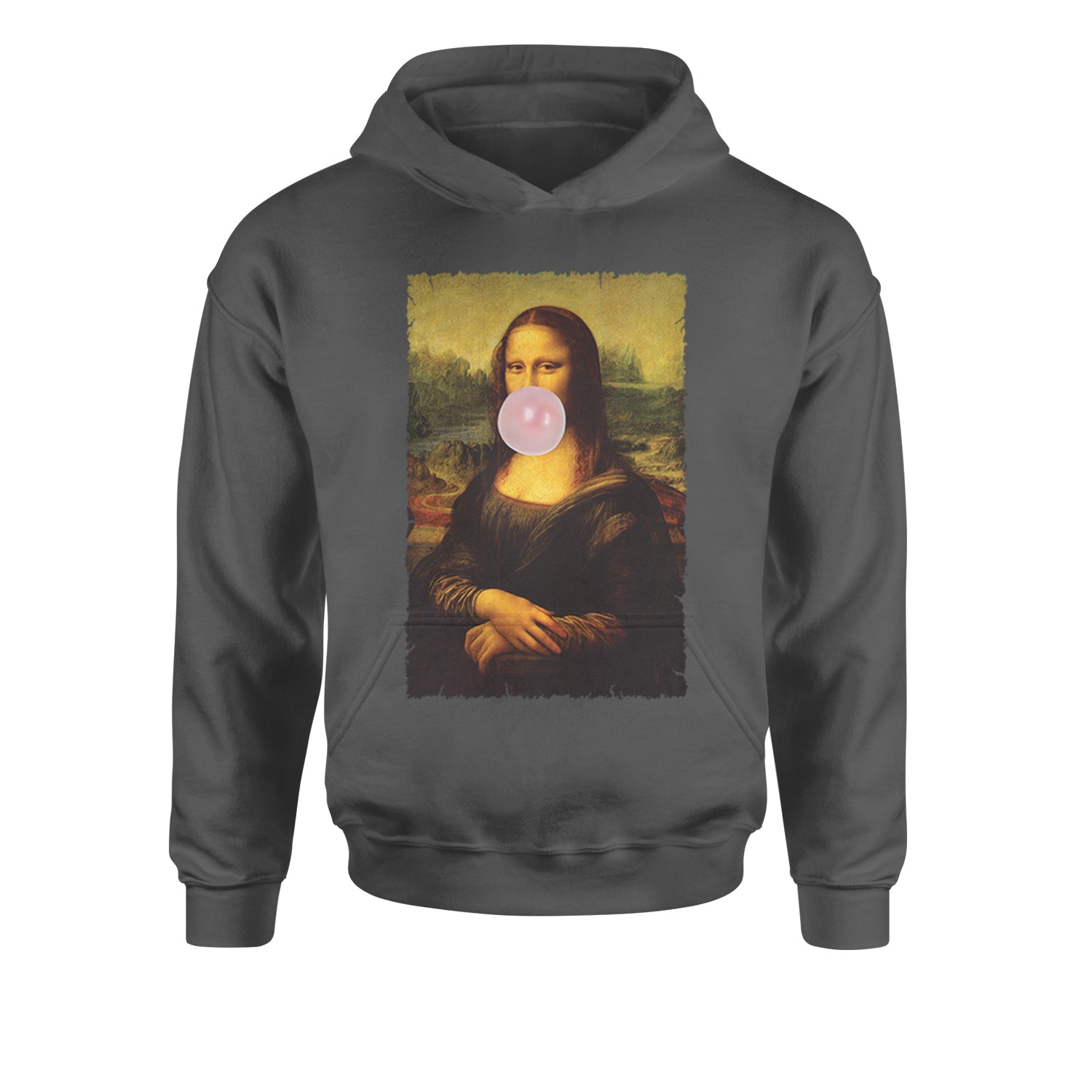 Mona Lisa Smile Pink Bubble Gum Da Vinci Icon Youth-Sized Hoodie Charcoal Grey