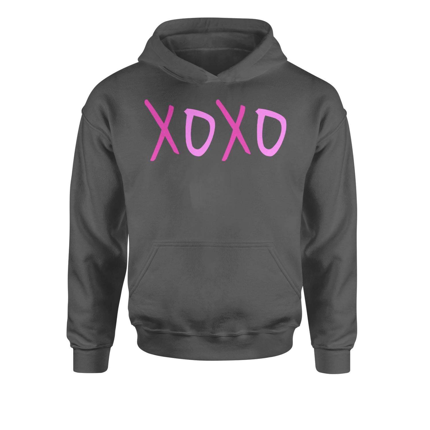 XOXO Pink PrintYouth-Sized Hoodie Charcoal Grey