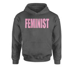 Feminist (Pink Print) Youth-Sized Hoodie Charcoal Grey