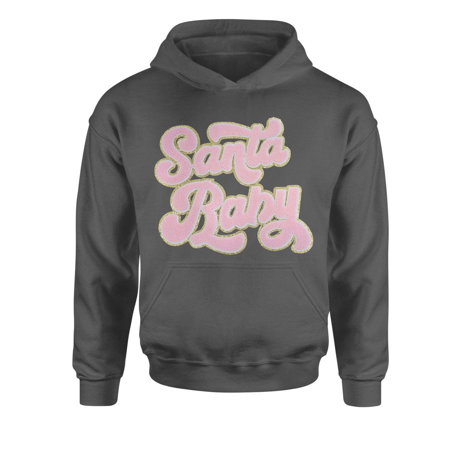 Pink Santa Baby Chenille PatchYouth-Sized Hoodie Black