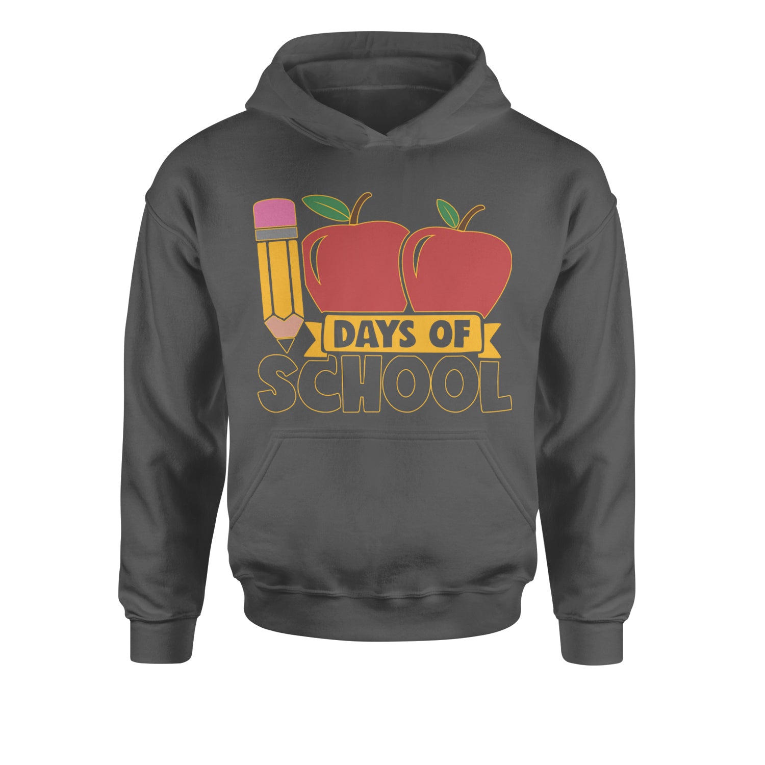 100 Days Of School Apple PencilYouth-Sized Hoodie Charcoal Grey