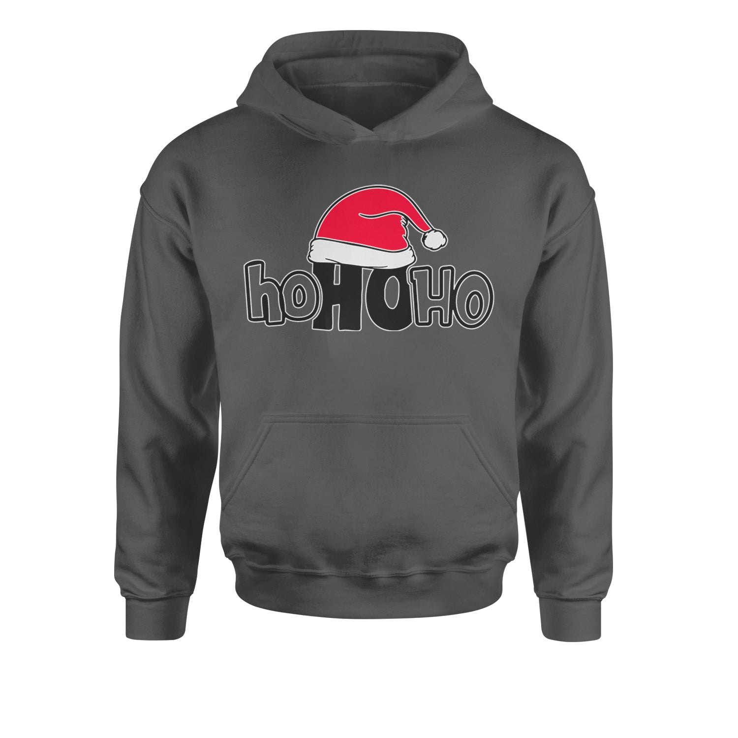 Ho Ho Ho Santa Christmas HatYouth-Sized Hoodie Charcoal Grey