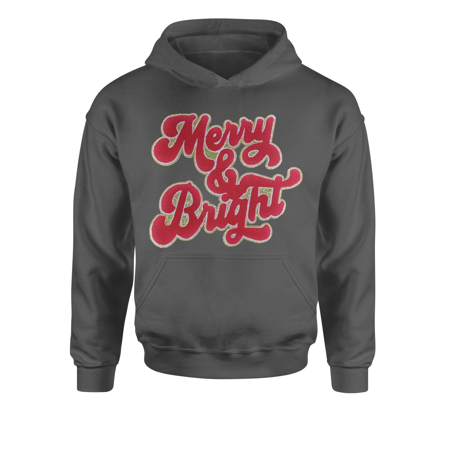 Merry & Bright Chenille GlitterYouth-Sized Hoodie Black