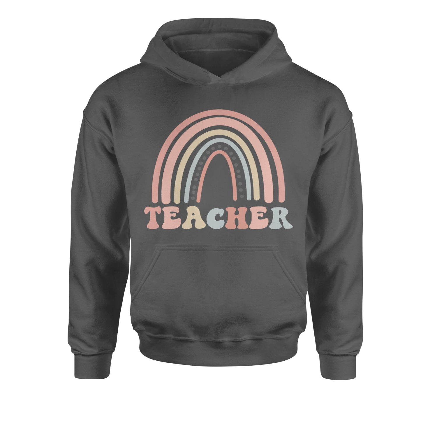 Teacher Pastel RainbowYouth-Sized Hoodie Charcoal Grey