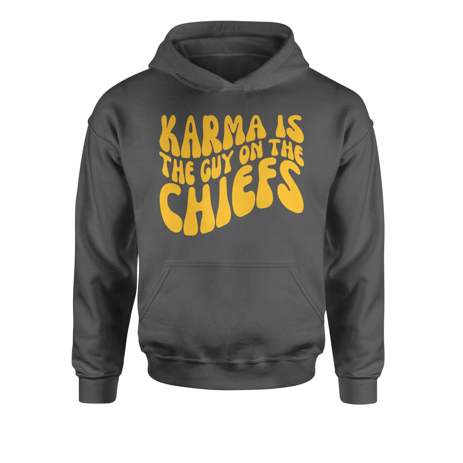 Karma Is The Guy On The Chiefs Boyfriend Youth-Sized Hoodie Charcoal Grey