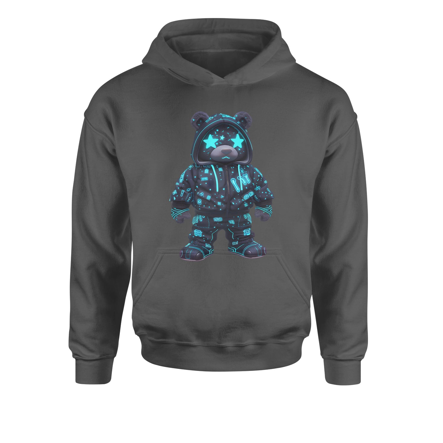 Starry Eyed Vaporwave Urban Graffiti BearYouth-Sized Hoodie Black