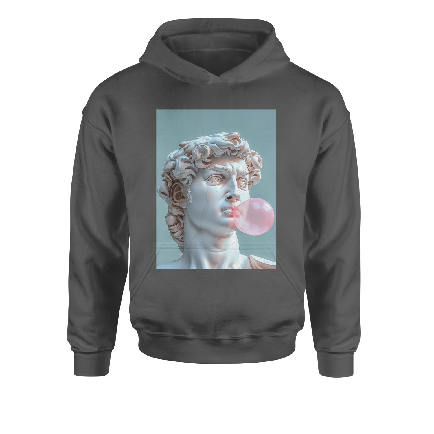 Michelangelo's David with Bubble Gum Contemporary Statue Art Youth-Sized Hoodie Charcoal Grey
