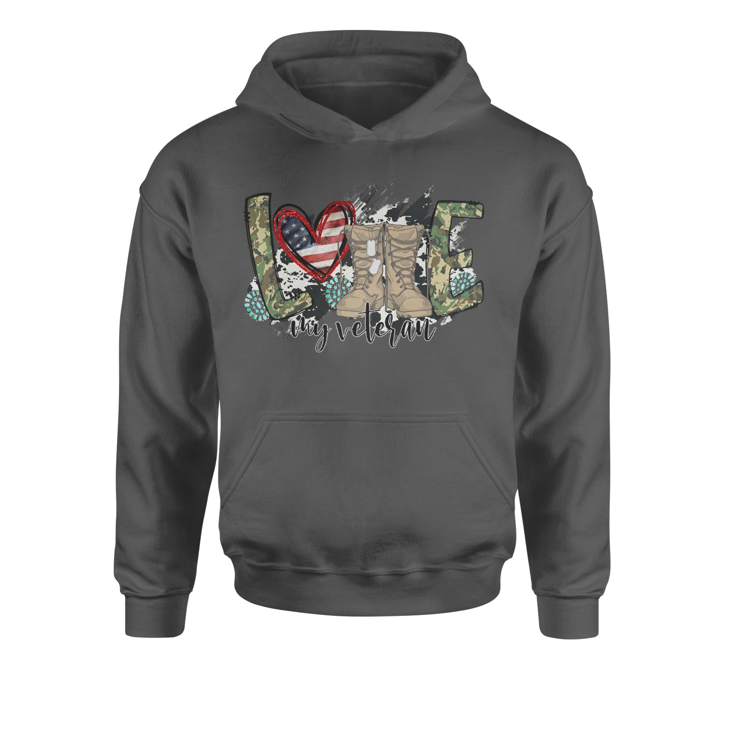 Love My Veteran Honor Veterans DayYouth-Sized Hoodie Charcoal Grey