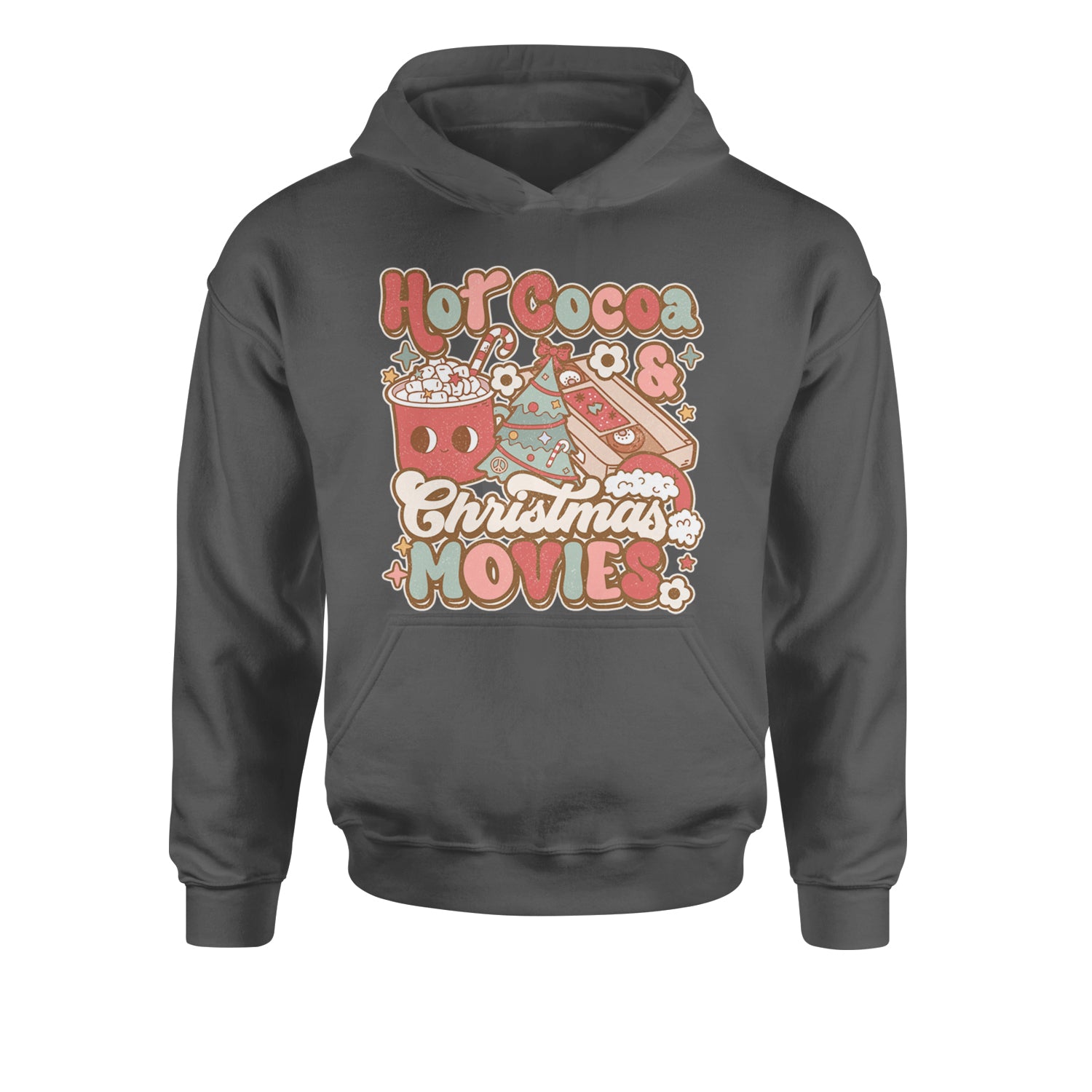 Hot Cocoa And Christmas Movies HolidayYouth-Sized Hoodie Charcoal Grey