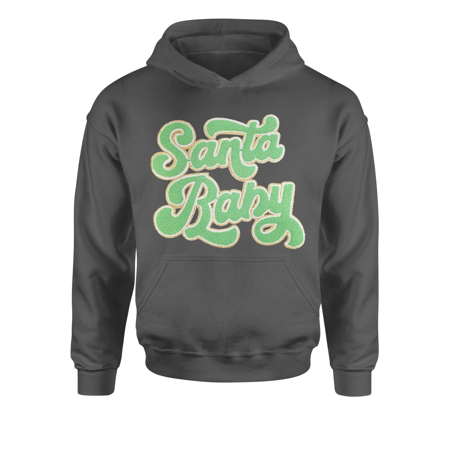 Green Santa Baby Chenille PatchYouth-Sized Hoodie Black