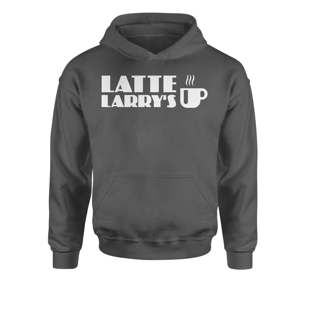 Latte Larry's Enthusiastic Coffee Youth-Sized Hoodie Charcoal Grey