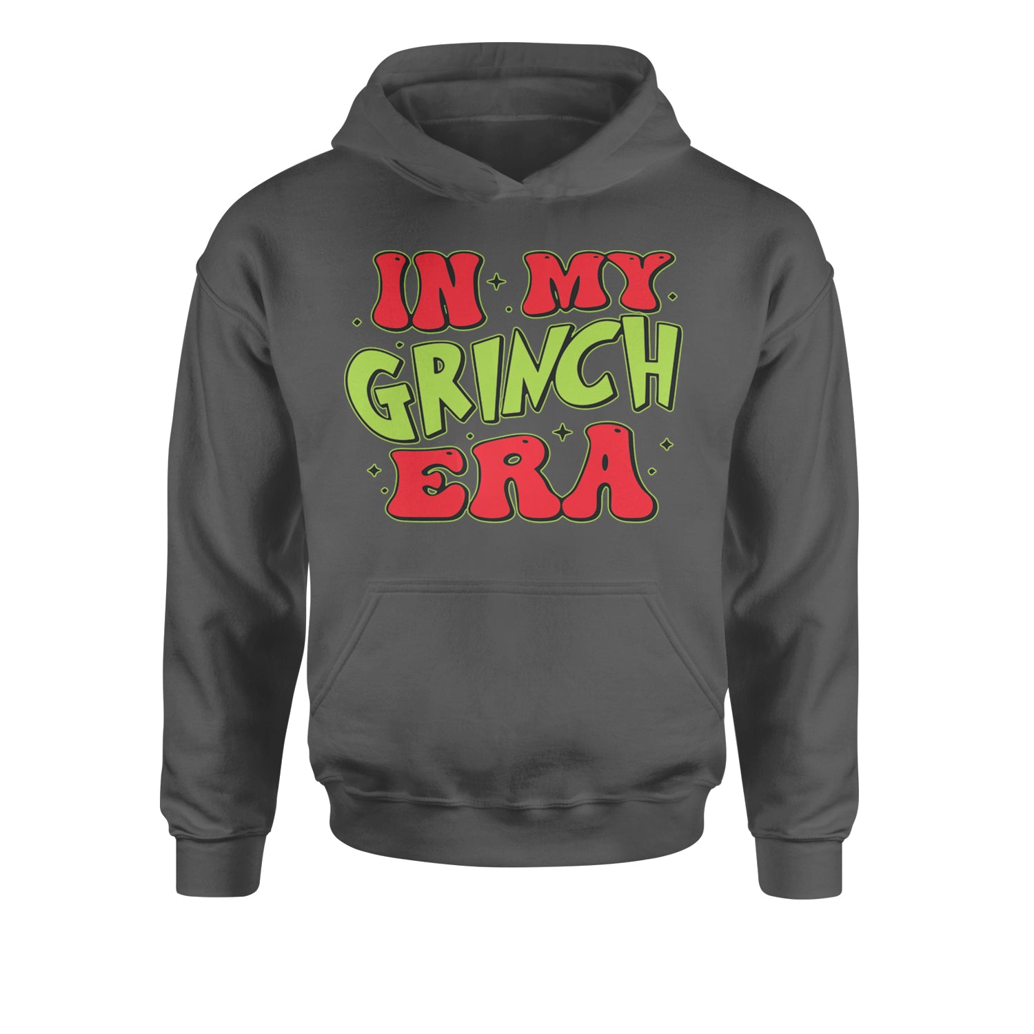 In My Gr-nch Era Jolly Merry ChristmasYouth-Sized Hoodie Charcoal Grey