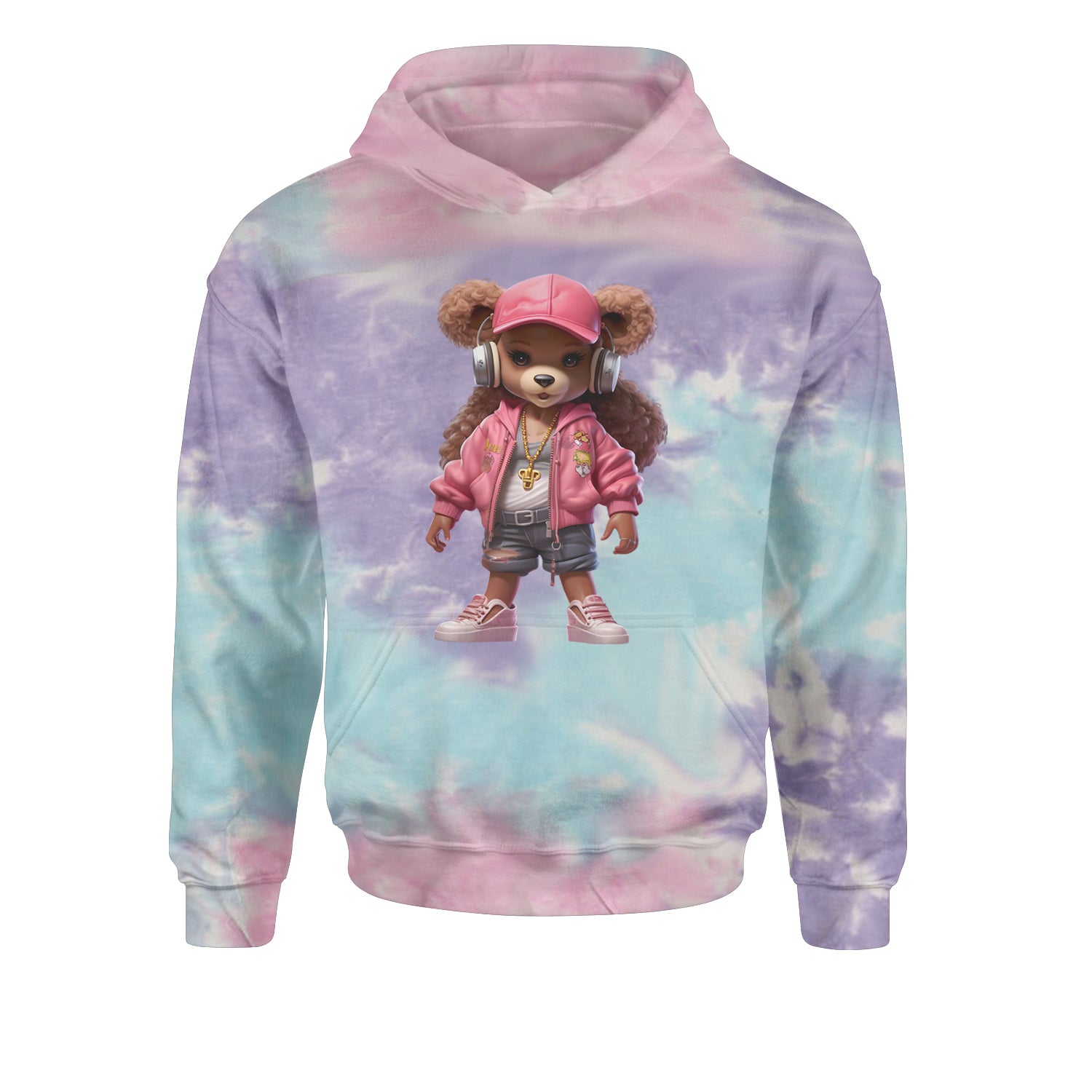 Pink Female Urban Graffiti BearYouth-Sized Hoodie Tie-Dye Cotton Candy