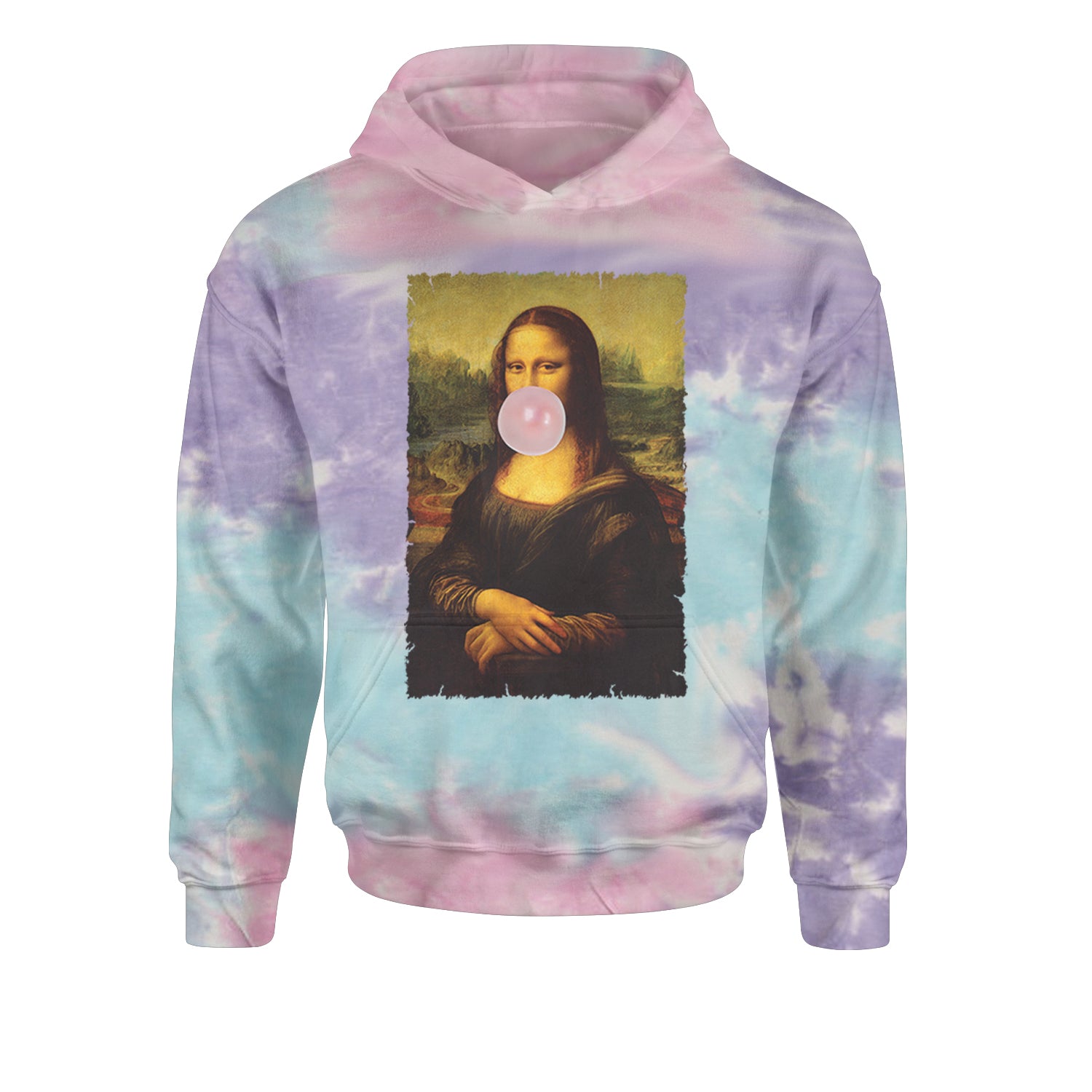 Mona Lisa Smile Pink Bubble Gum Da Vinci Icon Youth-Sized Hoodie Tie-Dye Cotton Candy