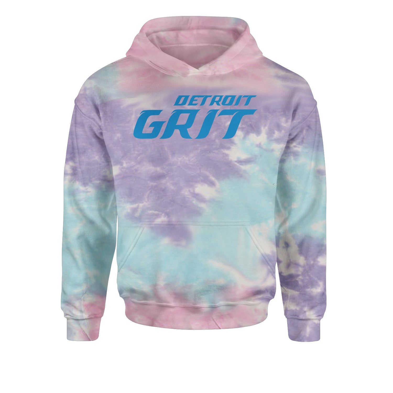 Grit Detroit Football Hard Knocks Youth-Sized Hoodie Tie-Dye Cotton Candy