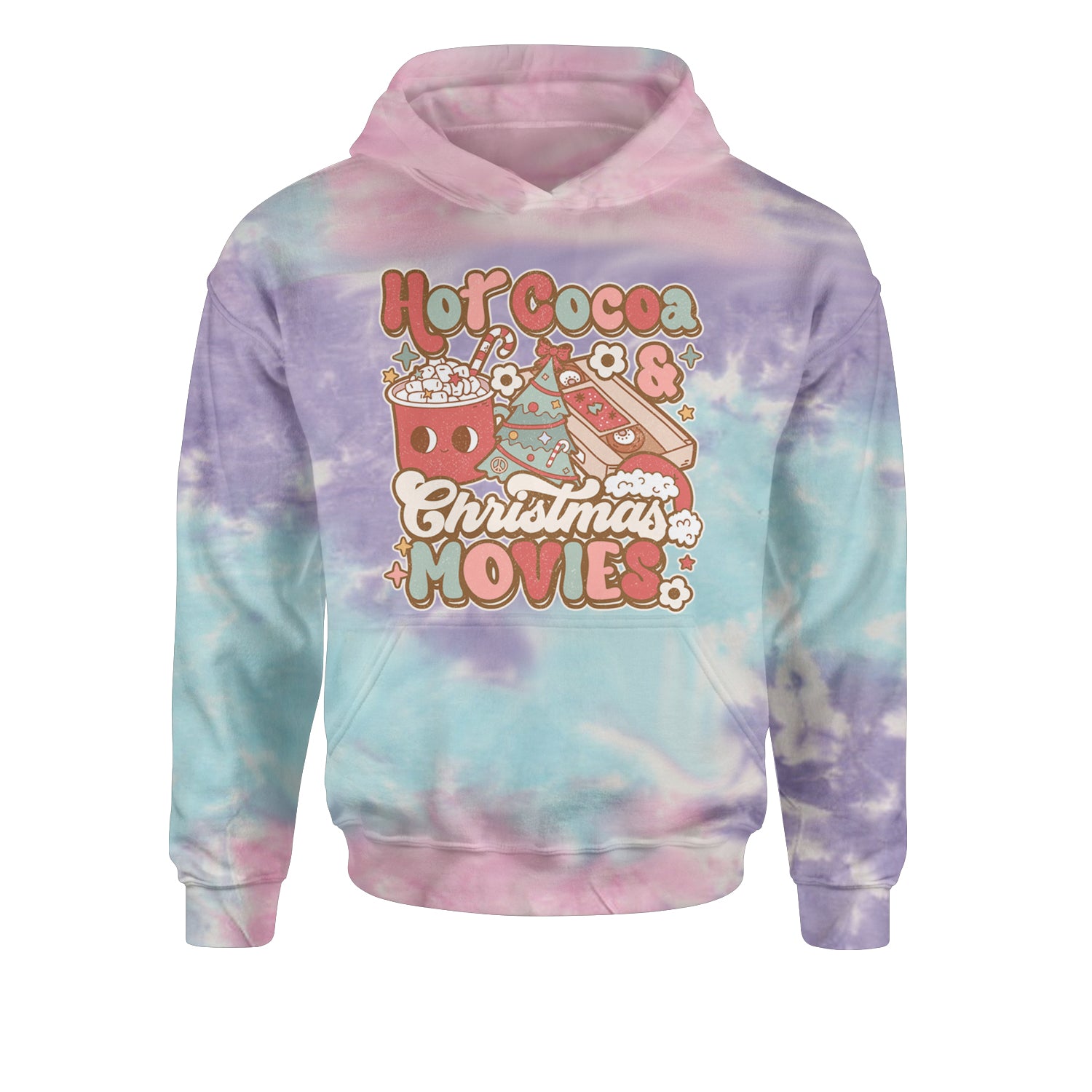 Hot Cocoa And Christmas Movies HolidayYouth-Sized Hoodie Tie-Dye Cotton Candy