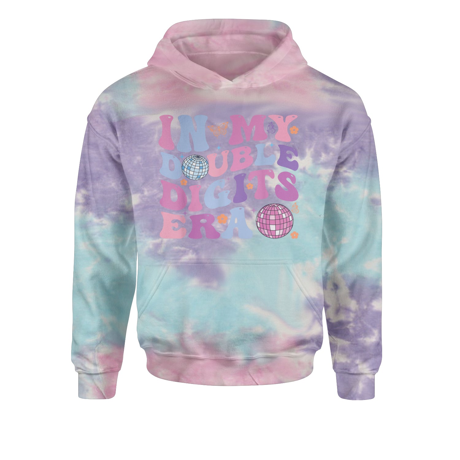 In My Double Digits Era Retro 10 Year Old 10th Birthday Youth-Sized Hoodie Tie-Dye Cotton Candy