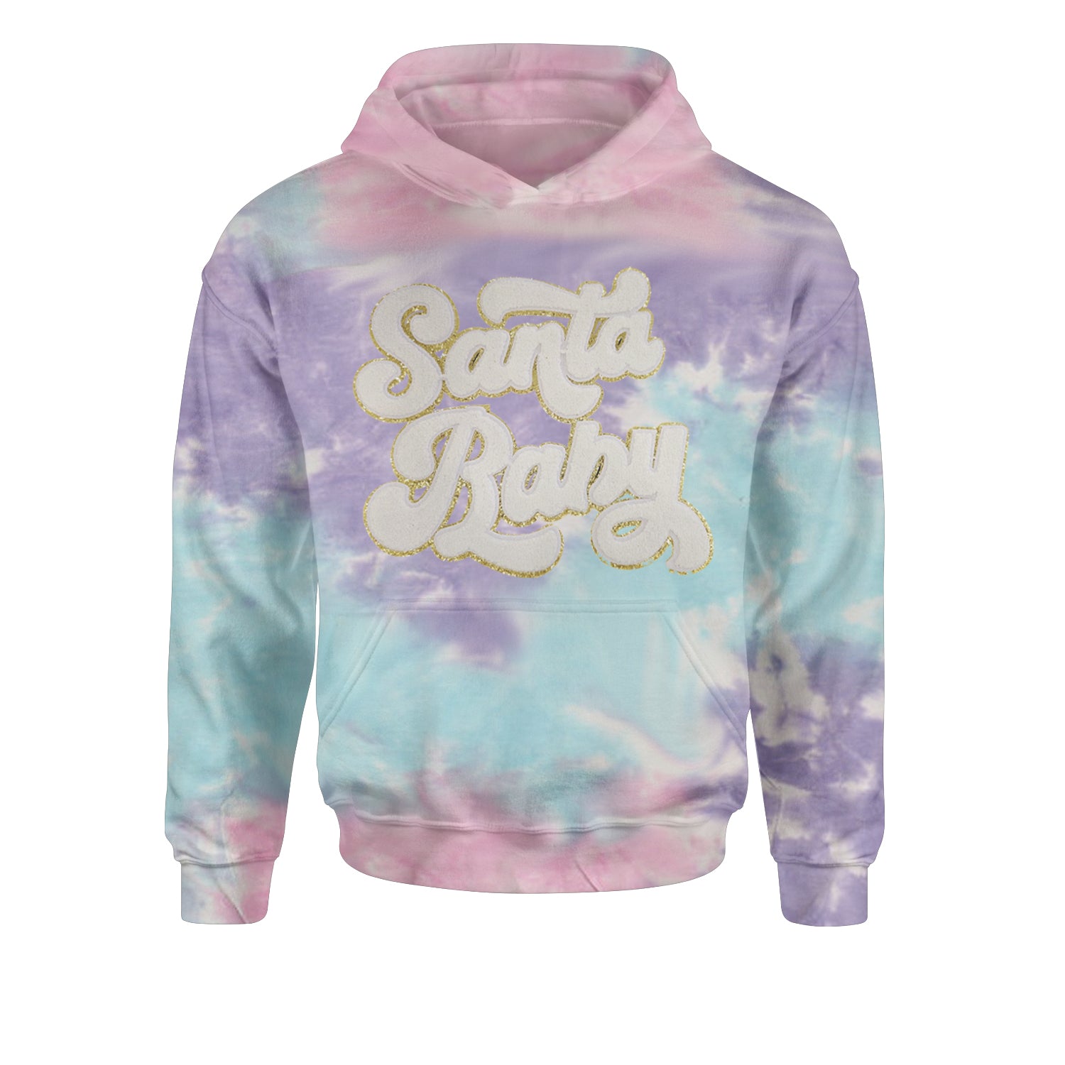 White Santa Baby Chenille PatchYouth-Sized Hoodie Tie-Dye Cotton Candy