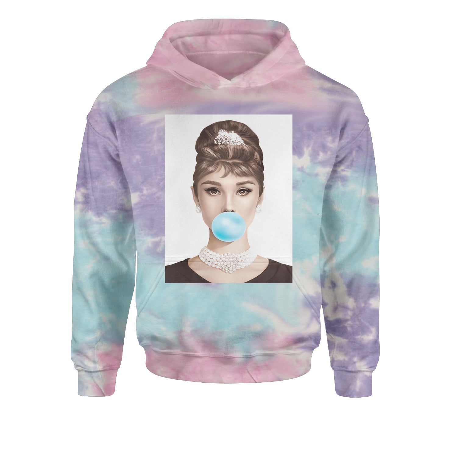 Audrey Hepburn Chewing Bubble Gum American Icon Youth-Sized Hoodie Tie-Dye Cotton Candy