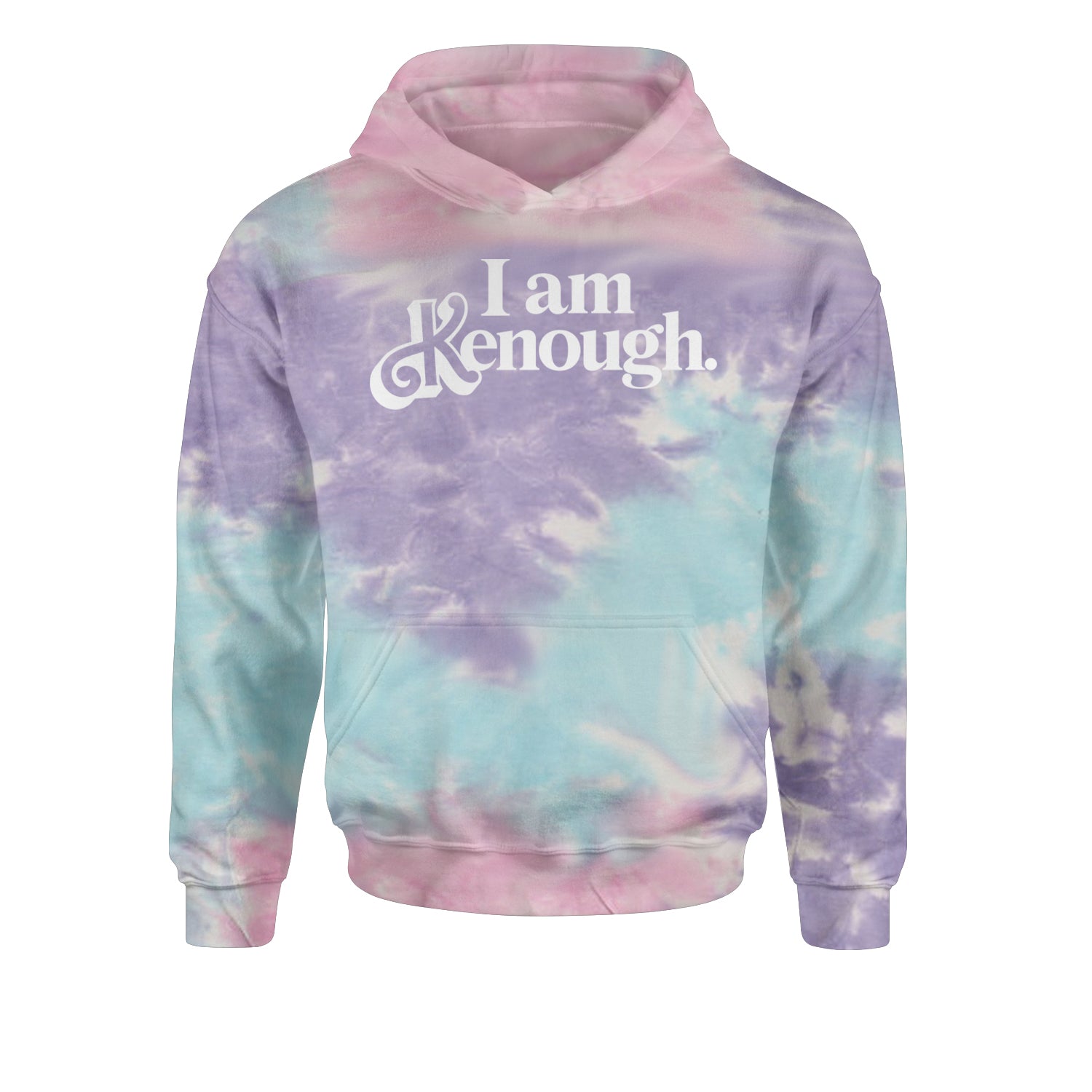 I Am Kenough White Print Youth-Sized Hoodie Tie-Dye Cotton Candy