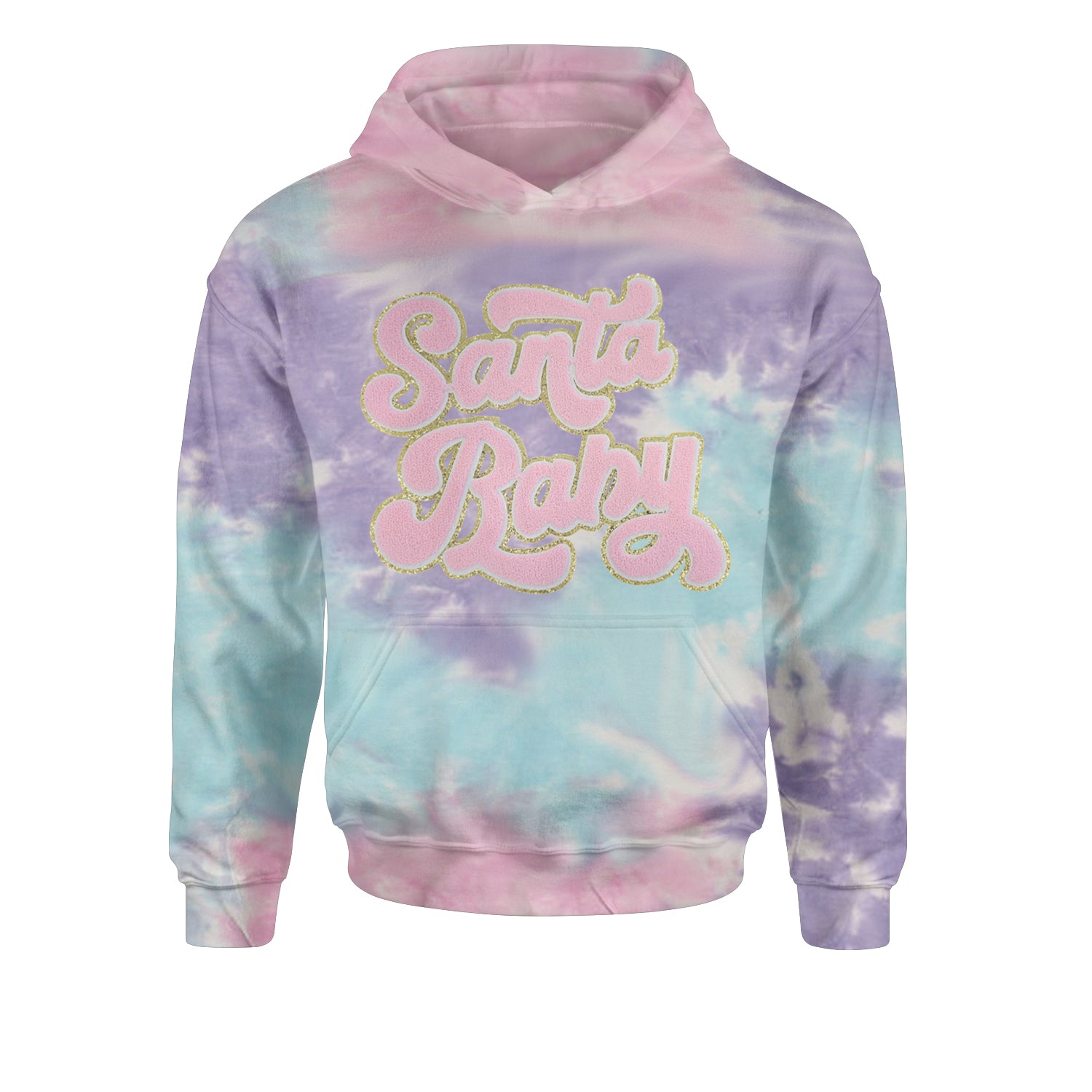 Pink Santa Baby Chenille PatchYouth-Sized Hoodie Tie-Dye Cotton Candy