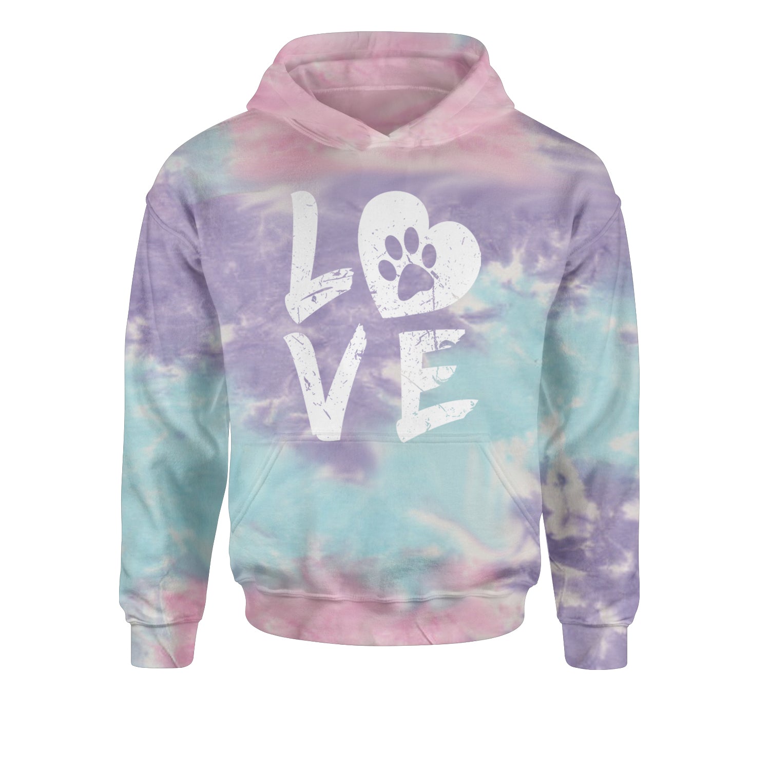 I Love My Dog Paw Print  Youth-Sized Hoodie Tie-Dye Cotton Candy