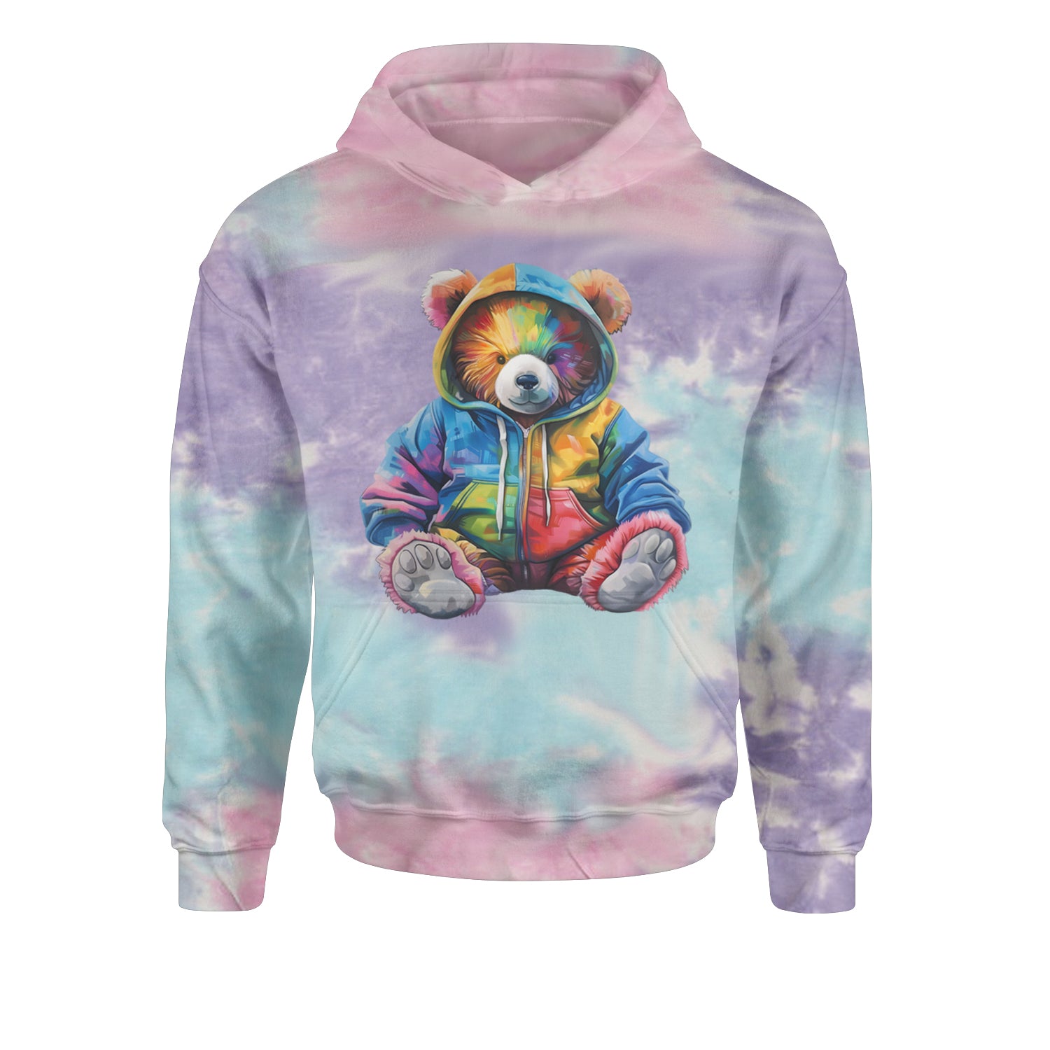 Rainbow Streetwear Urban Graffiti BearYouth-Sized Hoodie Tie-Dye Cotton Candy