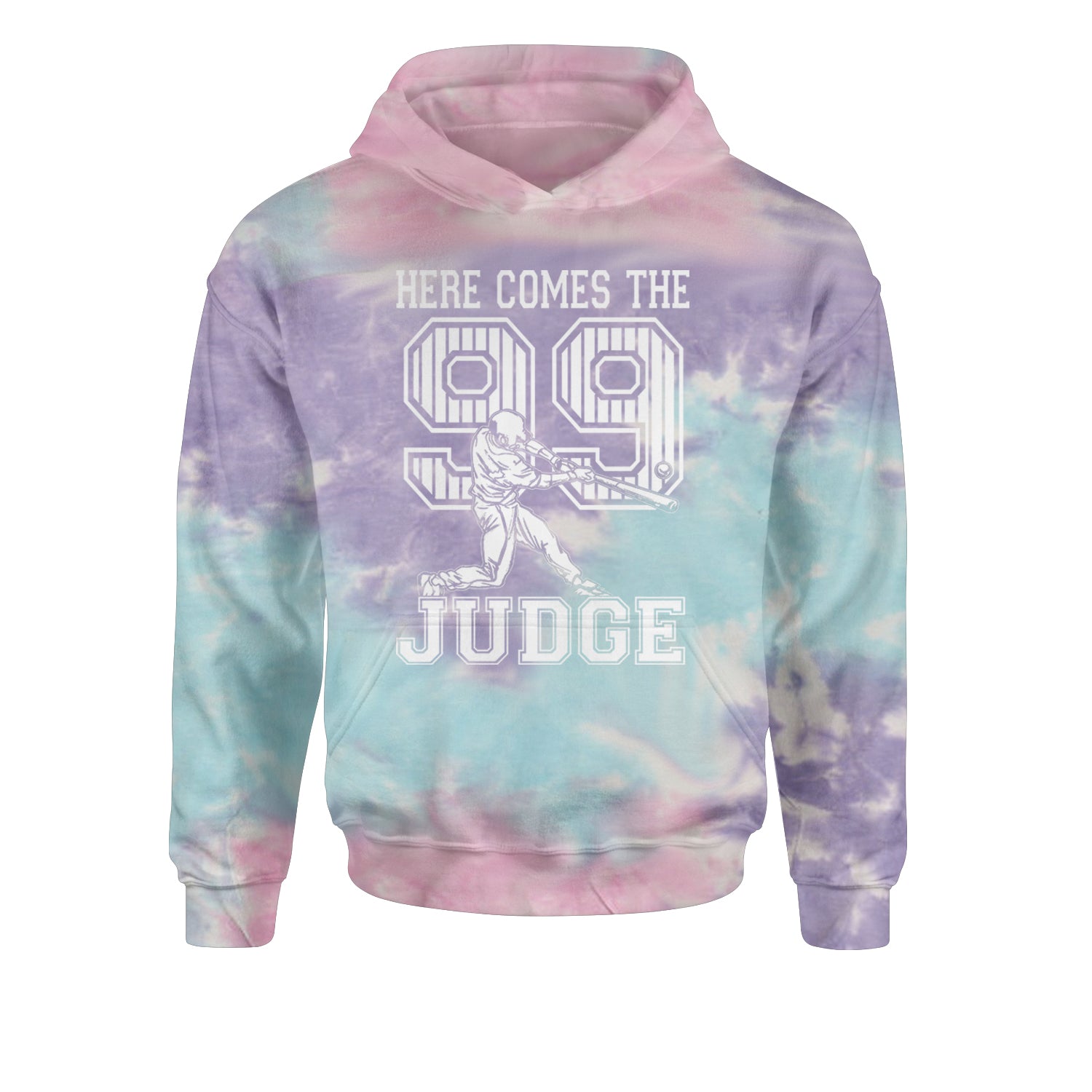 Here Comes The Judge 99 NY Baseball  Youth-Sized Hoodie Tie-Dye Cotton Candy