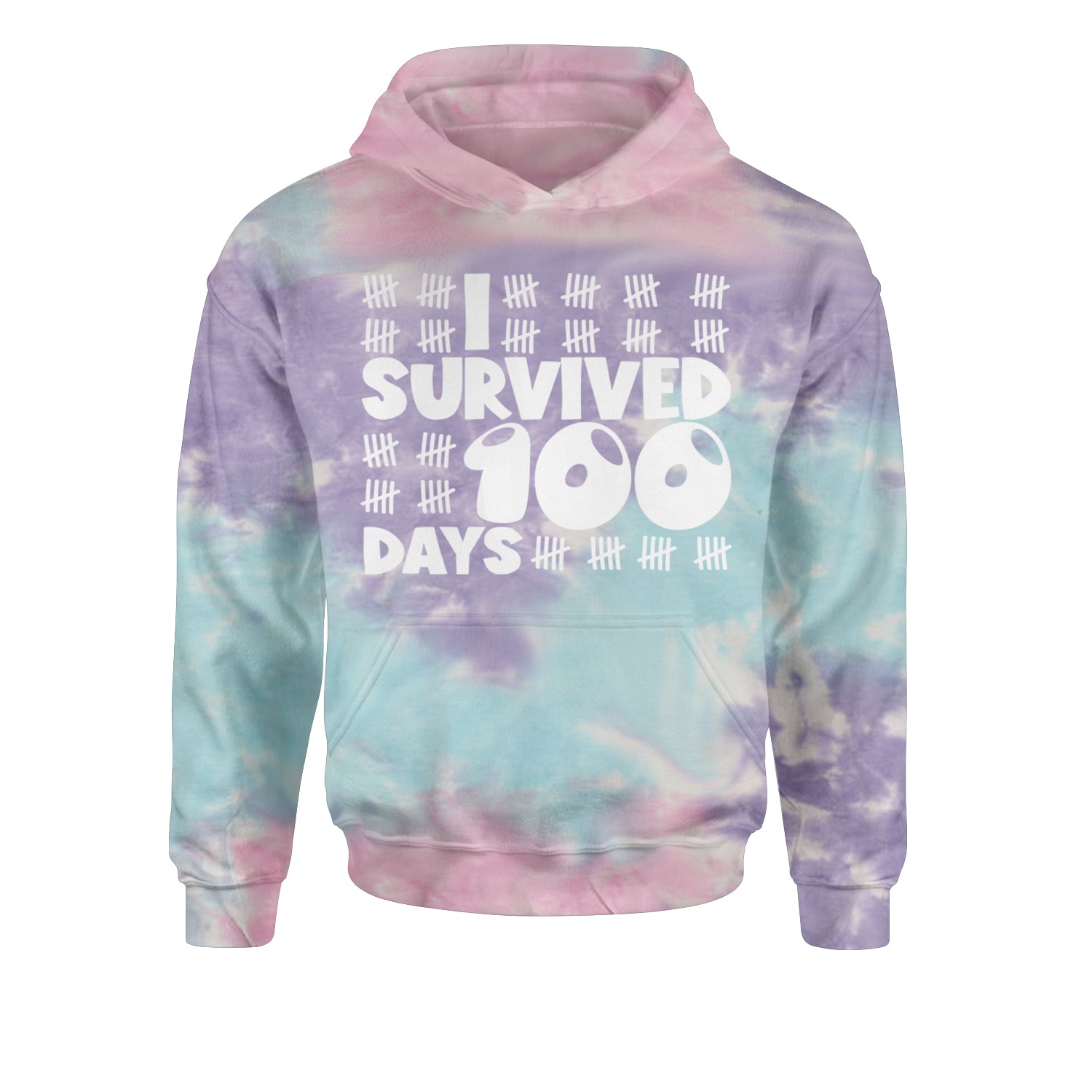 I Survived 100 Days Tally Marks Youth-Sized Hoodie Tie-Dye Cotton Candy