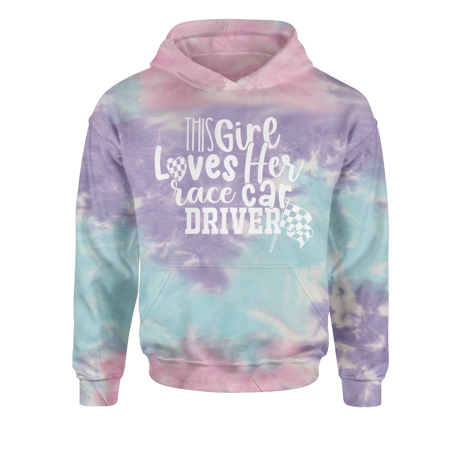 This Girl Loves Her Racecar Driver Youth-Sized Hoodie Tie-Dye Cotton Candy