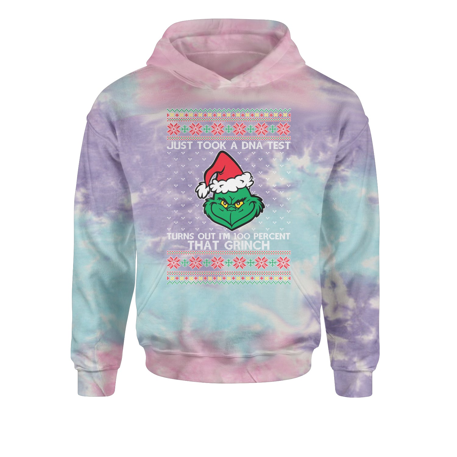 One Hundred Percent That Gr-nch Ugly Christmas Youth-Sized Hoodie Tie-Dye Cotton Candy