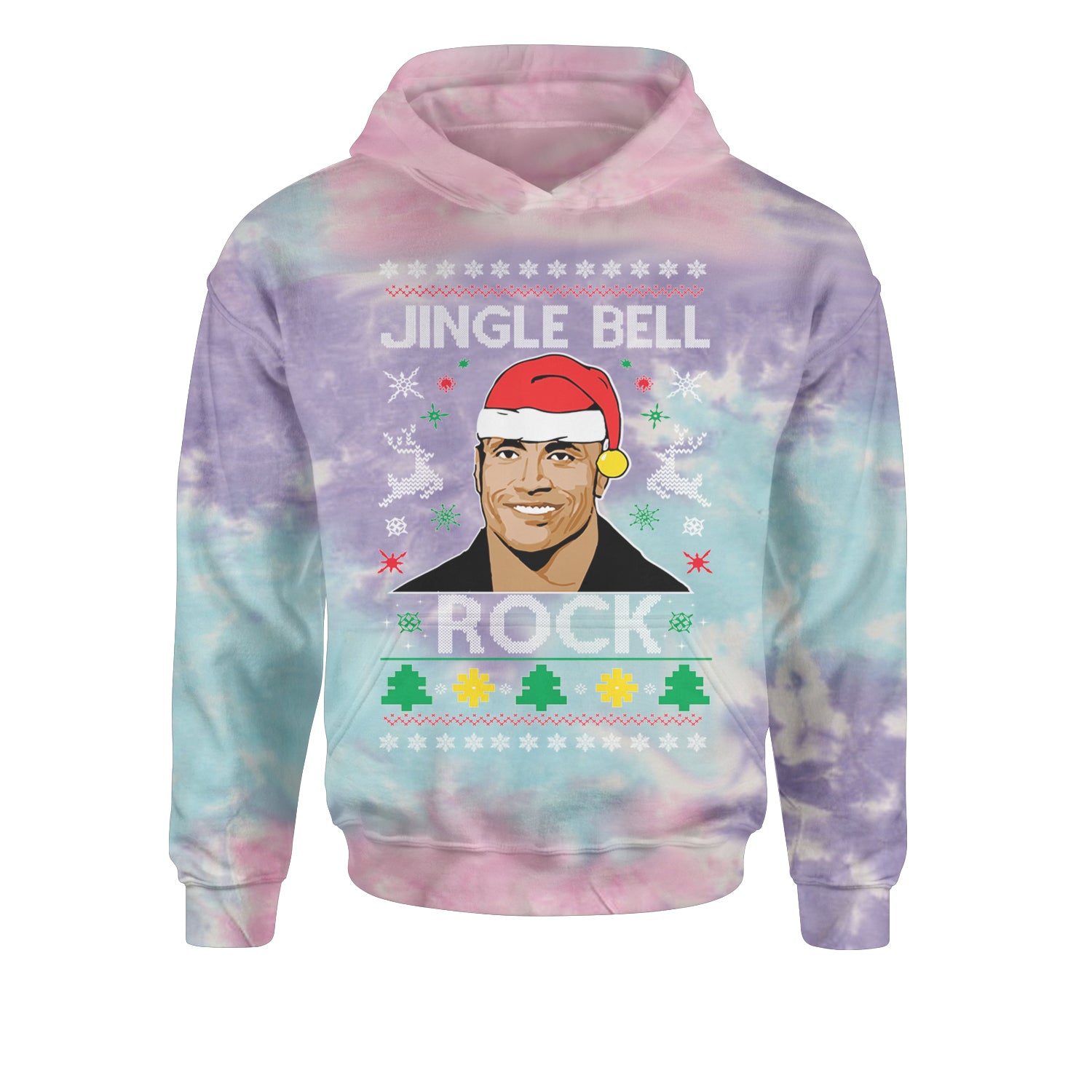 Jingle Bell Rock Ugly Christmas Youth-Sized Hoodie Tie-Dye Cotton Candy