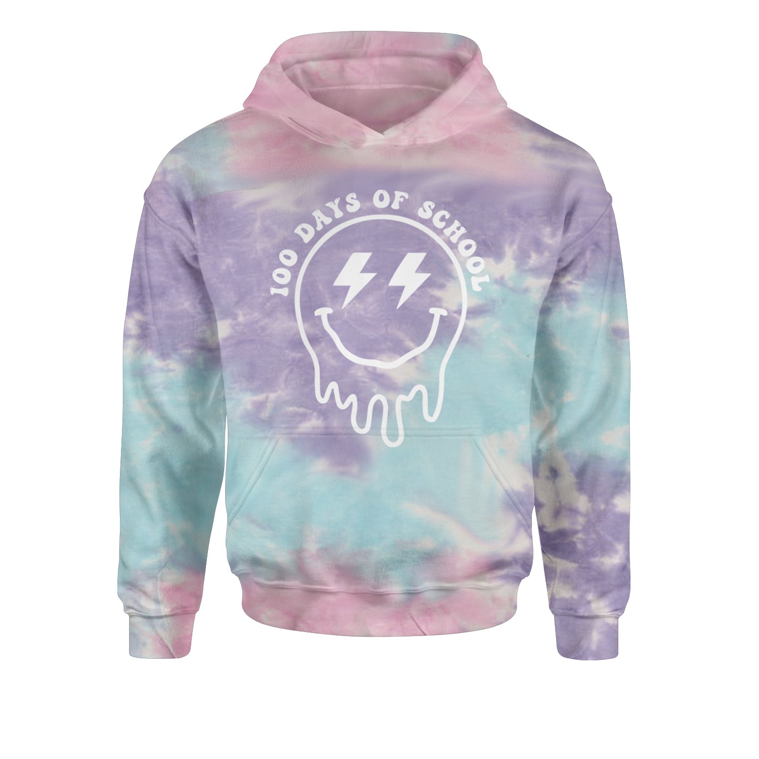 Melting Smile Face 100 Days Of School Youth-Sized Hoodie Tie-Dye Cotton Candy